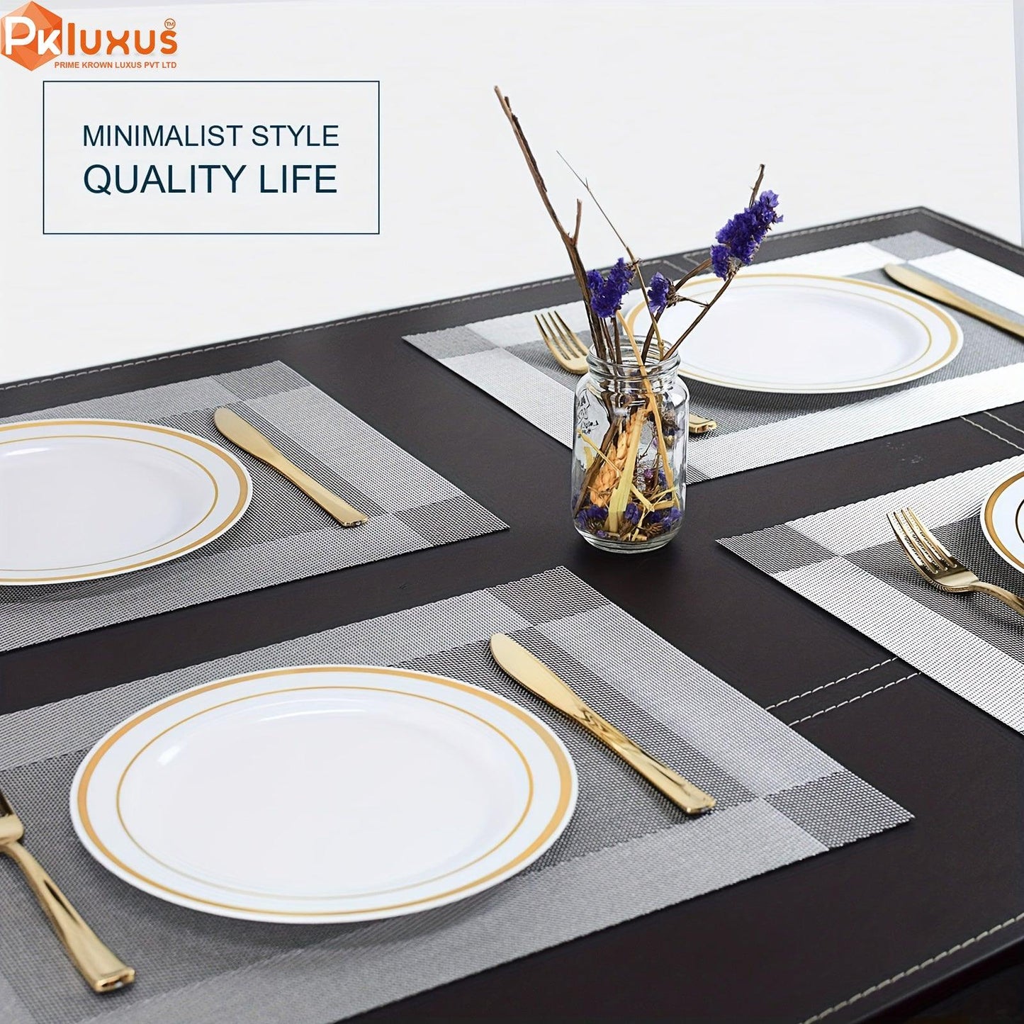 6/8pcs, Luxury PVC Placemats, Square Golden Table Pads By PK LUXUS™ - PK LUXUS