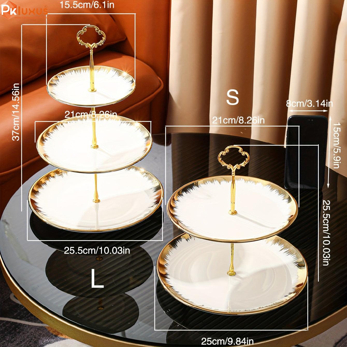 3- Tier European Style Gold Edge Ceramic Cup Cake Stand By PK LUXUS™ - PK LUXUS