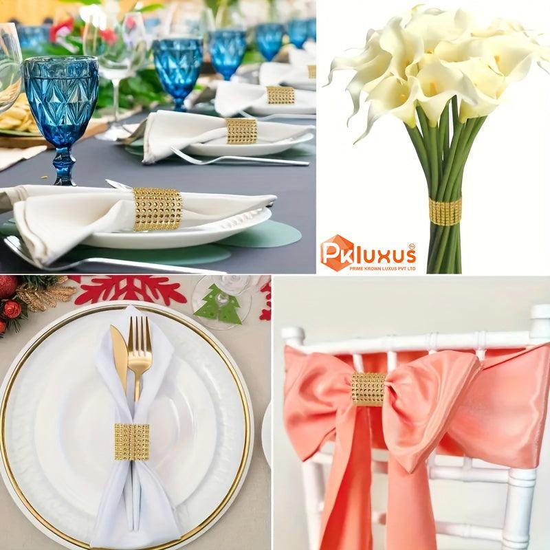 10pcs Luxury Rhinestone Napkin Holders, Golden Shiny Napkin Ring By PK LUXUS™ - PK LUXUS