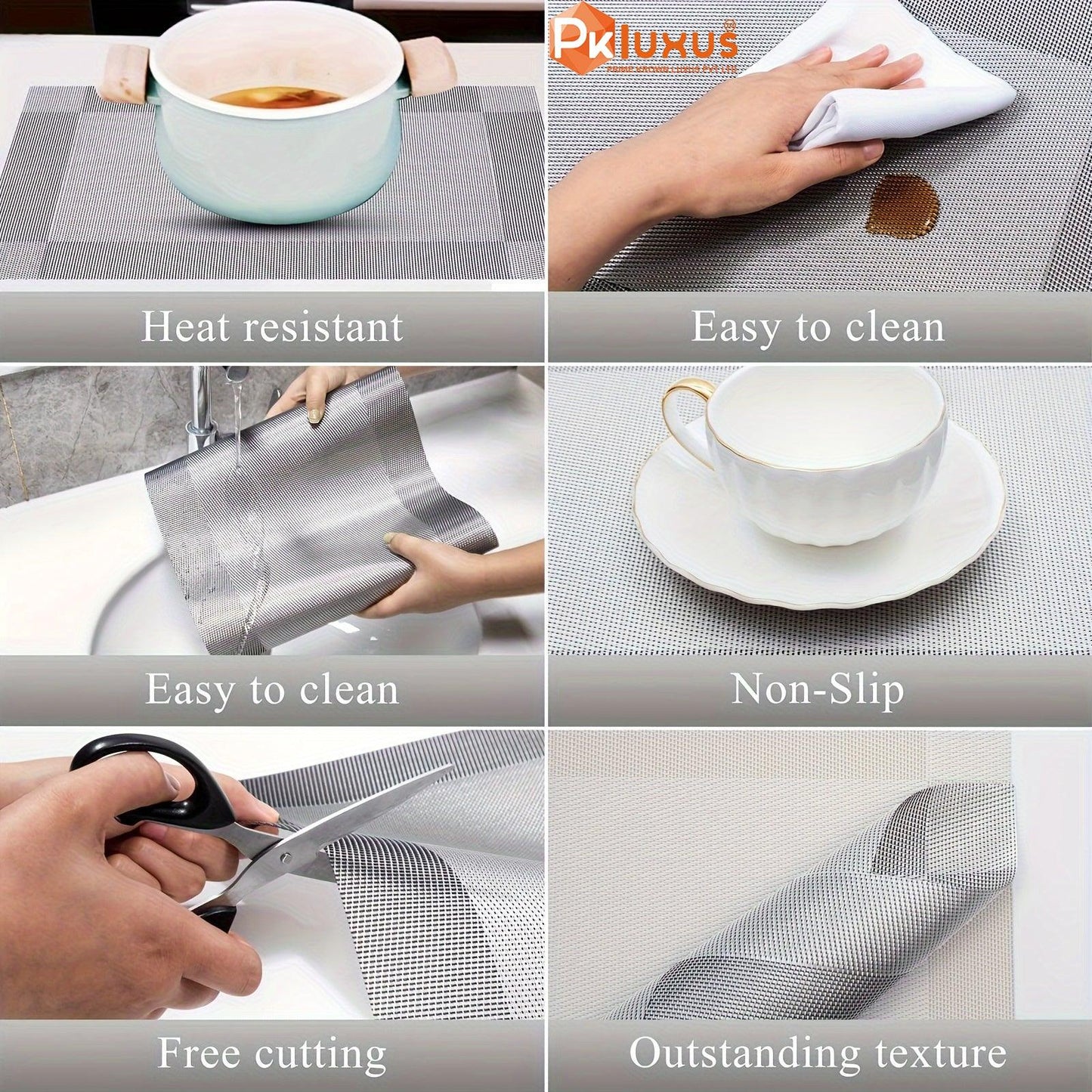 6/8pcs, Luxury PVC Placemats, Square Golden Table Pads By PK LUXUS™ - PK LUXUS