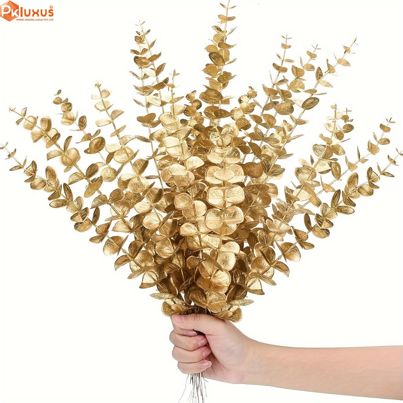 10 Stems Bunch Golden Eucalyptus Faux Leaves By PK LUXUS™ - PK LUXUS