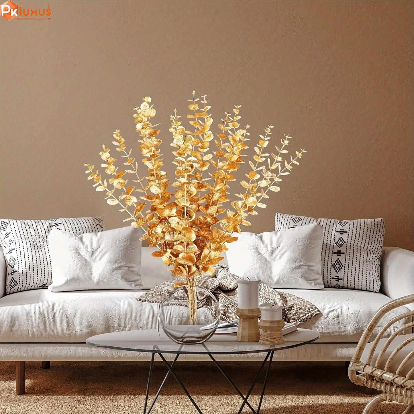 10 Stems Bunch Golden Eucalyptus Faux Leaves By PK LUXUS™ - PK LUXUS