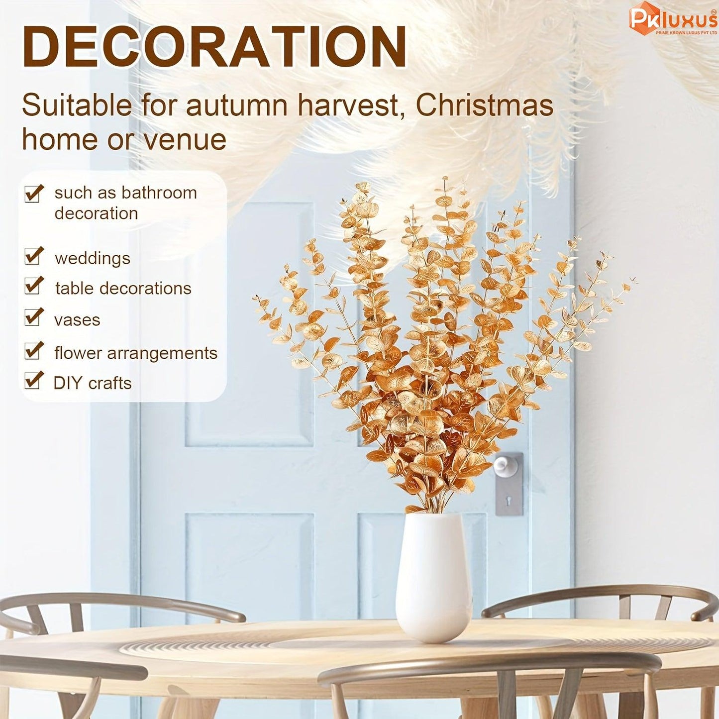10 Stems Bunch Golden Eucalyptus Faux Leaves By PK LUXUS™ - PK LUXUS