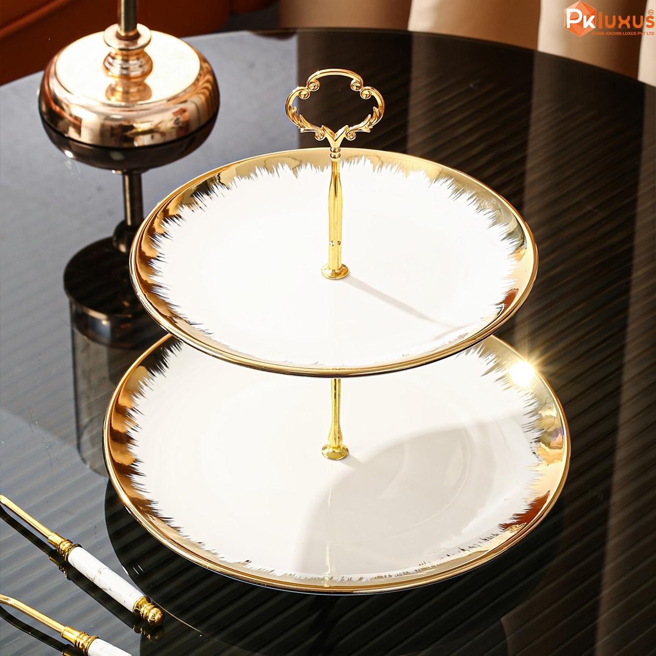 3- Tier European Style Gold Edge Ceramic Cup Cake Stand By PK LUXUS™ - PK LUXUS