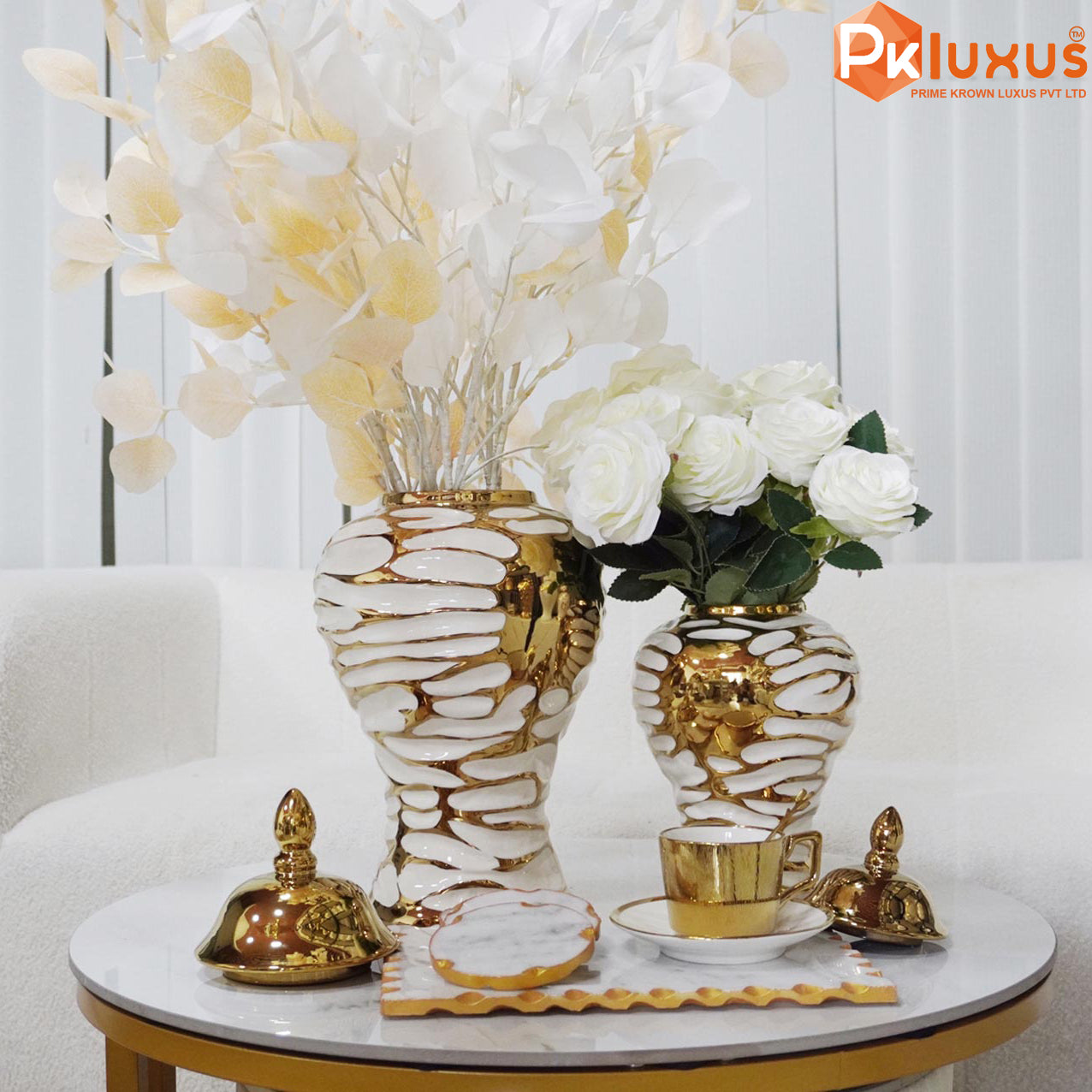 European Style White & Gold Ceramic Ginger Jars With Lid | PK LUXUS™ - PK LUXUS