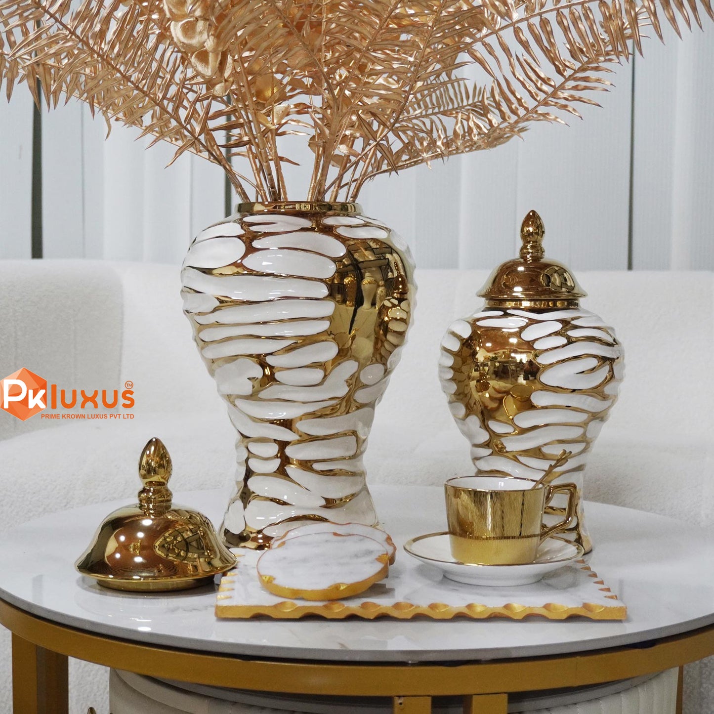 European Style White & Gold Ceramic Ginger Jars With Lid | PK LUXUS™ - PK LUXUS
