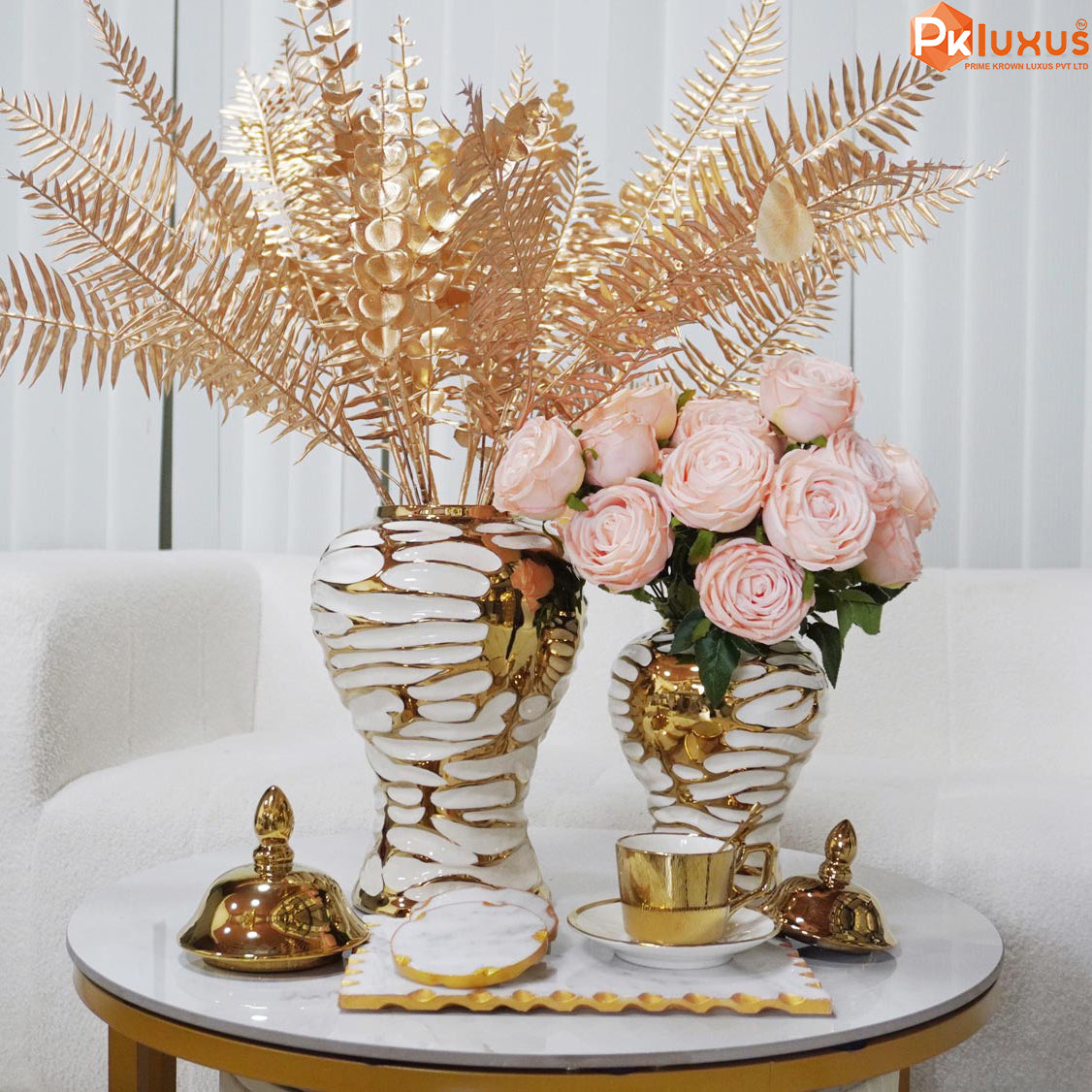 European Style White & Gold Ceramic Ginger Jars With Lid | PK LUXUS™ - PK LUXUS