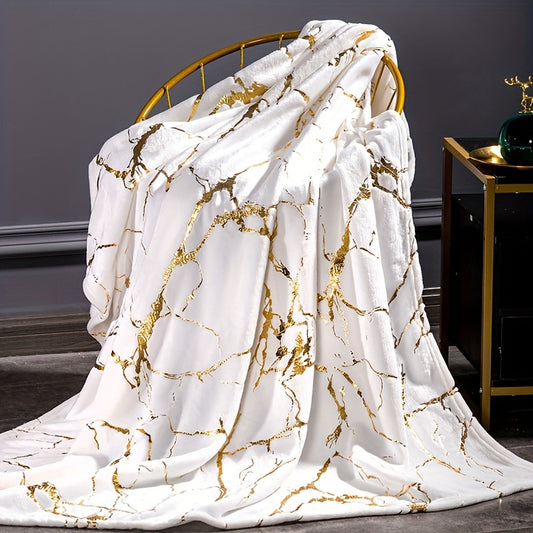 1pc Bronzing Marble Print Flannel Blanket, Soft Warm Throw Blanket By PK LUXUS™