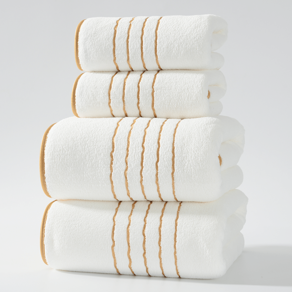 4pcs Adult Home Towel Set with Gold Striped Style By PK LUXUS™