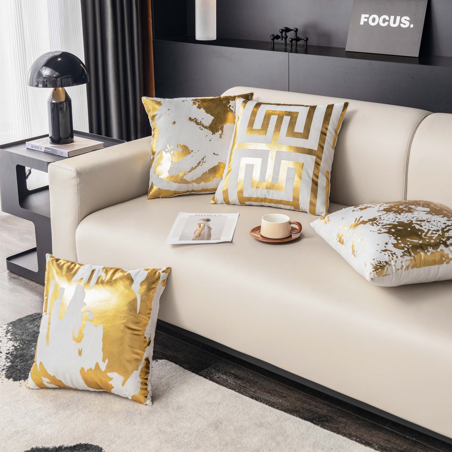 4pcs, Golden Stamping Abstract Geometric Throw Pillow Covers By PK LUXUS™