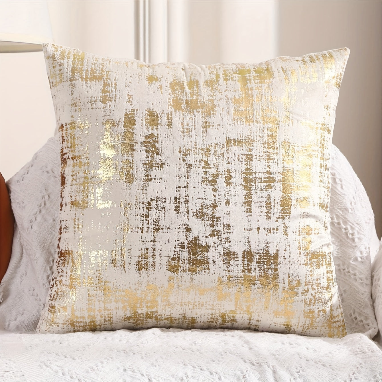 1pc Golden Printing Velvet Cushion Cover Decorative Super Soft By PK LUXUS™