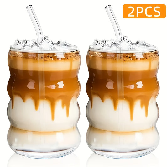 Set of 2 High Borosilicate Glass Water Cups with Straw By PK LUXUS™