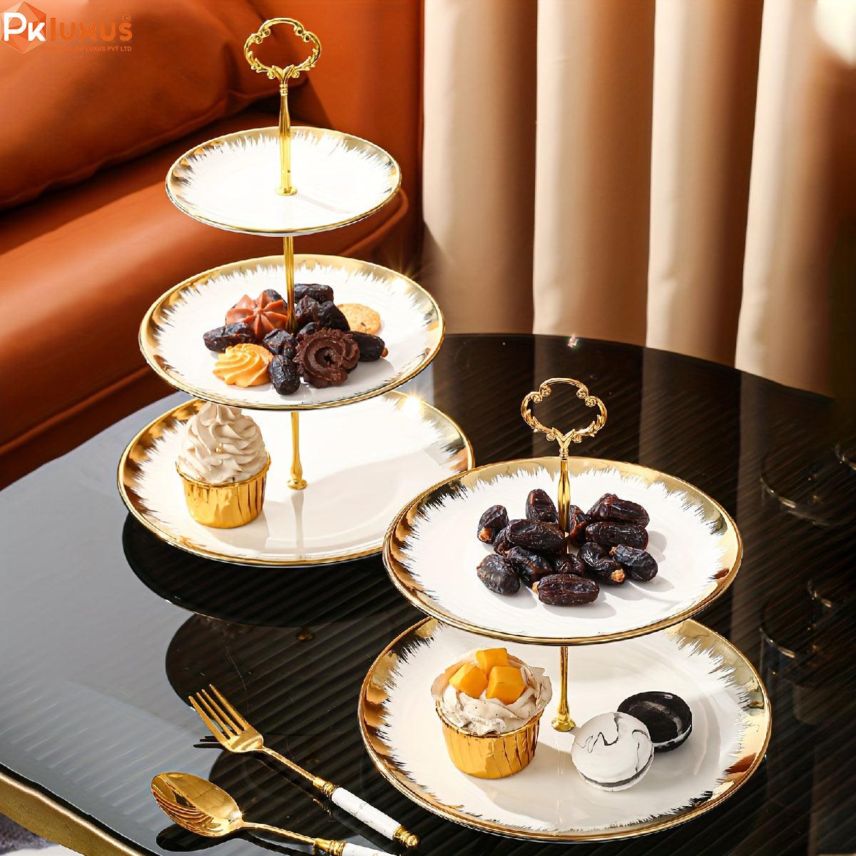 3- Tier European Style Gold Edge Ceramic Cup Cake Stand By PK LUXUS™ - PK LUXUS