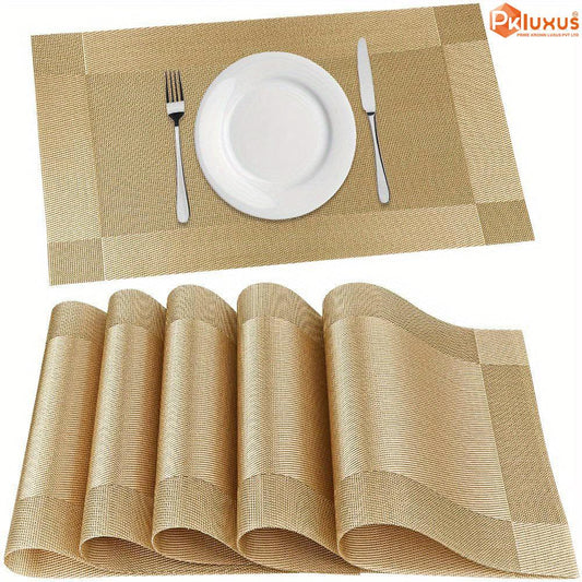 6/8pcs, Luxury PVC Placemats, Square Golden Table Pads By PK LUXUS™ - PK LUXUS