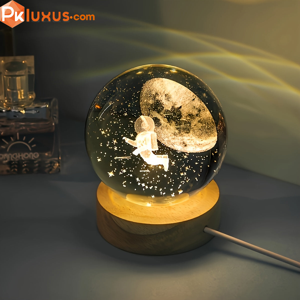 3D Laser-Engraved Crystal Ball Night Light - USB Powered Lamp By PK LUXUS™ - PK LUXUS