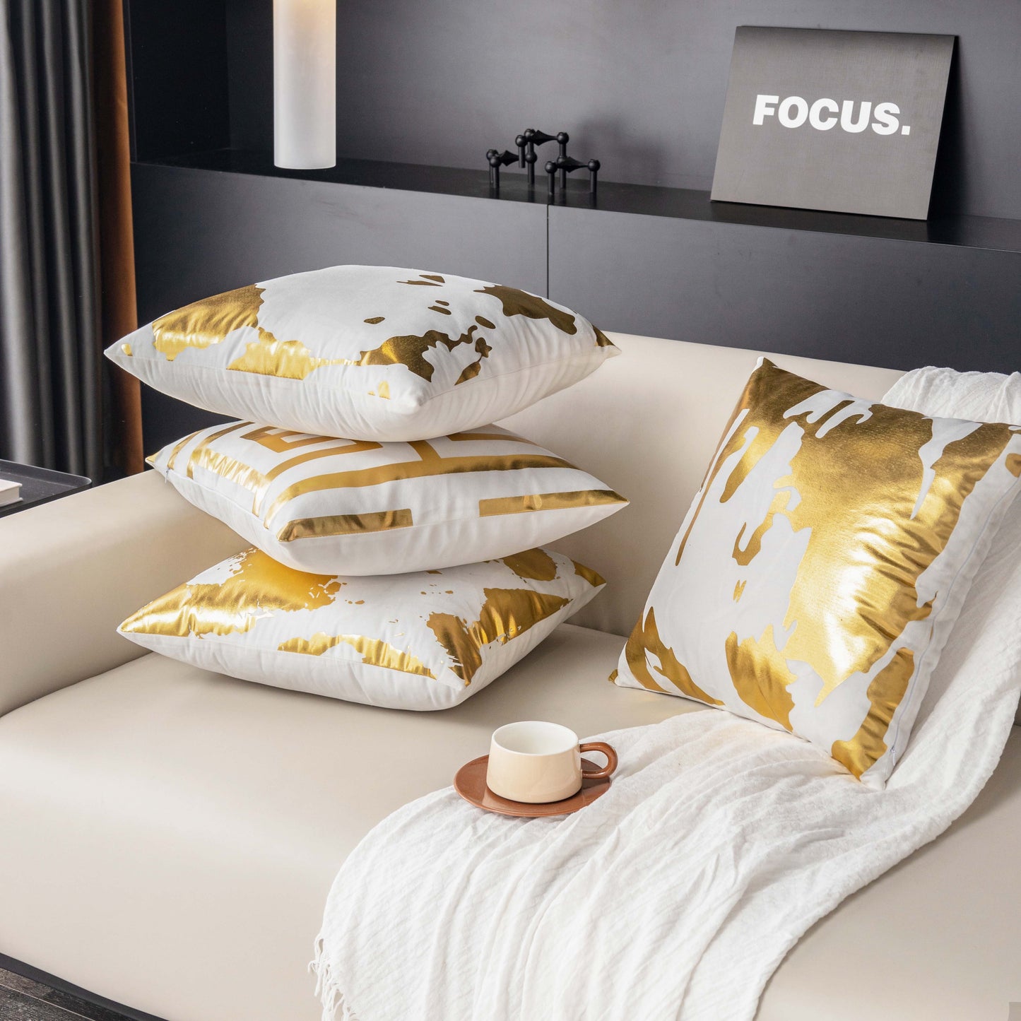 4pcs, Golden Stamping Abstract Geometric Throw Pillow Covers By PK LUXUS™