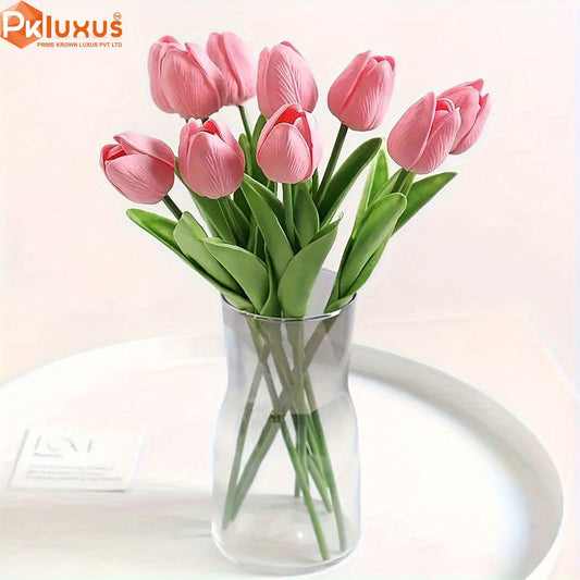 10 Stems Of Real Touch Pink Tulips Made With Rubber By PK LUXUS™ - PK LUXUS