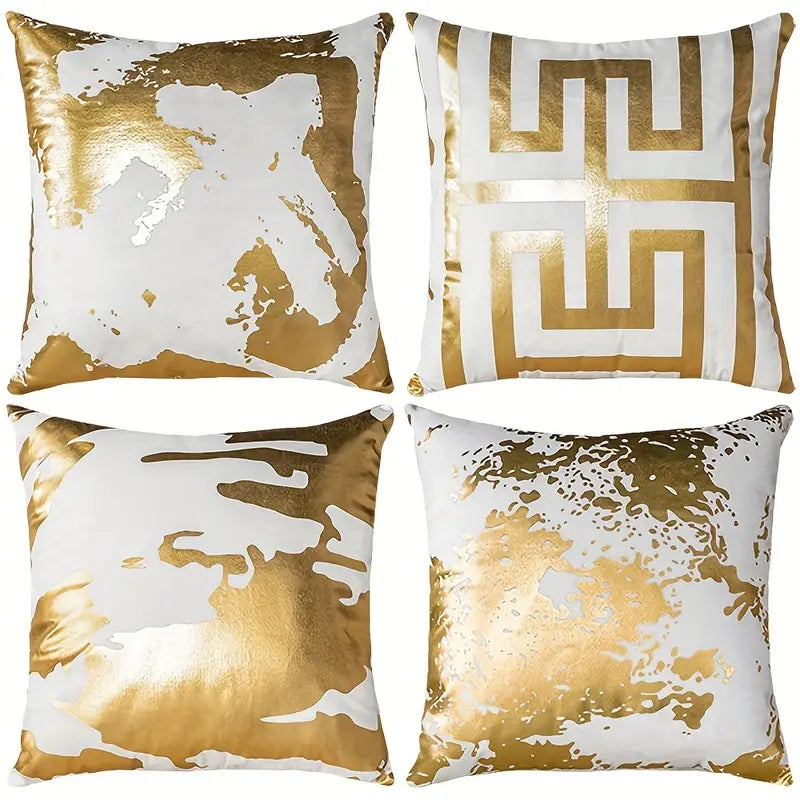 4pcs, Golden Stamping Abstract Geometric Throw Pillow Covers By PK LUXUS™