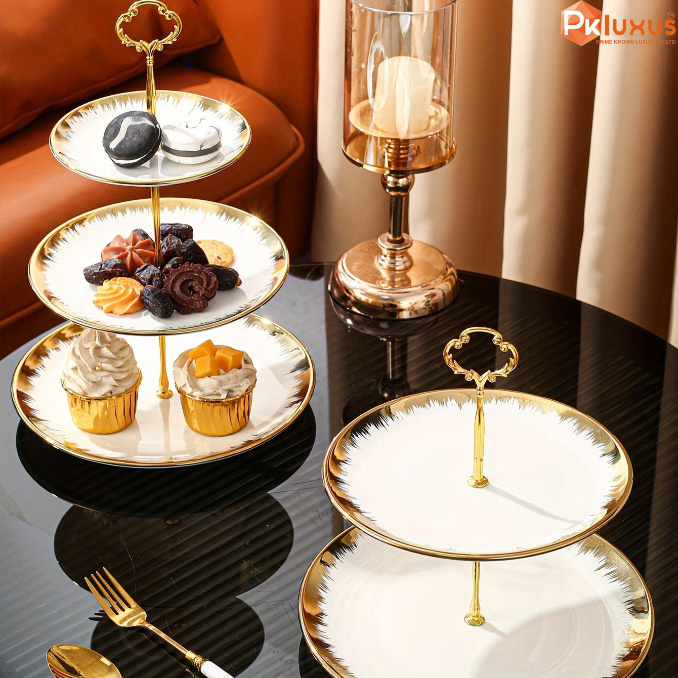 3- Tier European Style Gold Edge Ceramic Cup Cake Stand By PK LUXUS™ - PK LUXUS