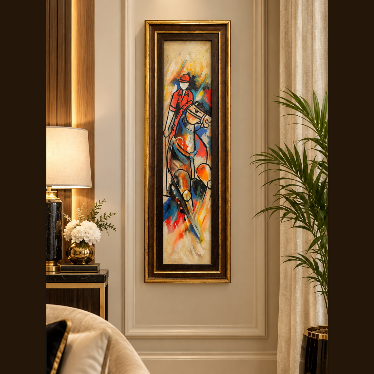 11x28 Inches Real Hand Painted Horse Rider Wall Art By PK LUXUS™