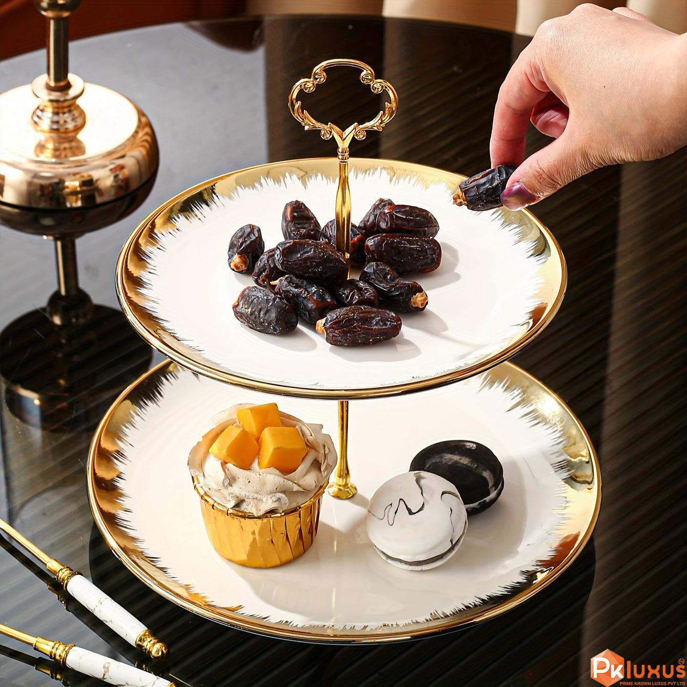 3- Tier European Style Gold Edge Ceramic Cup Cake Stand By PK LUXUS™ - PK LUXUS