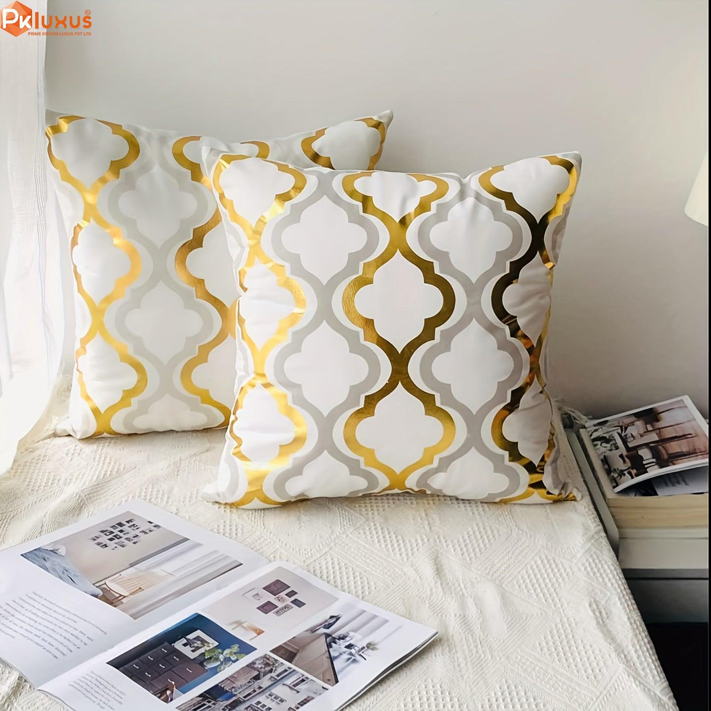 4pcs, Golden Foil Geometric Throw Pillow Covers By PK LUXUS™ - PK LUXUS