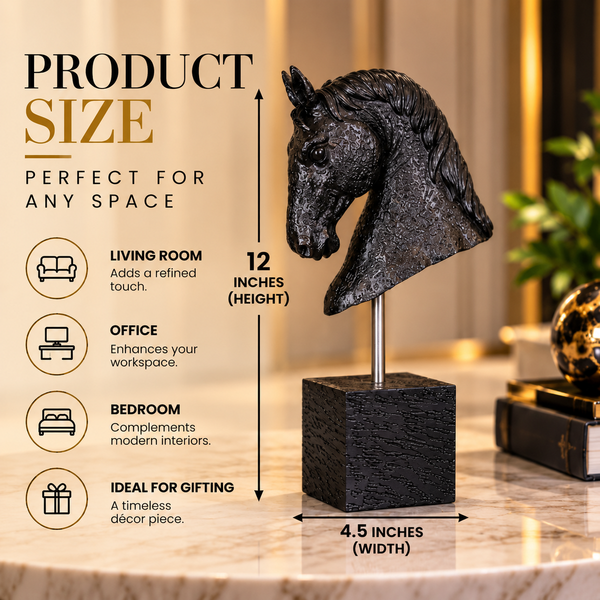 Luxury Black Horse Statue For Side Table By PK LUXUS™