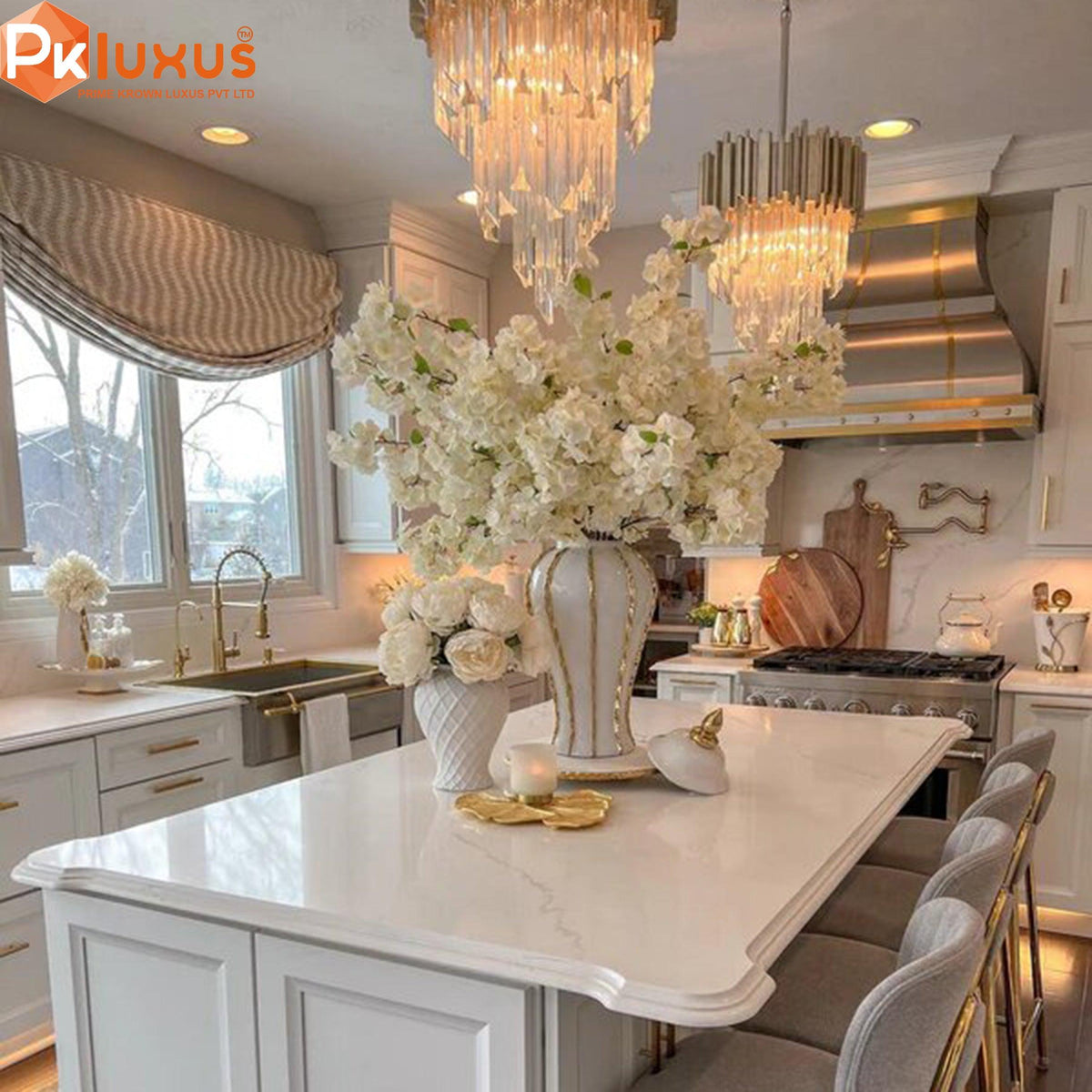 40 Inches White Cherry Blossom Stem | Home Decoration | PK LUXUS™ - PK LUXUS