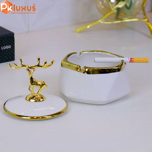 Luxury White & Golden Deer Ashtray With Lid By PK LUXUS™ - PK LUXUS