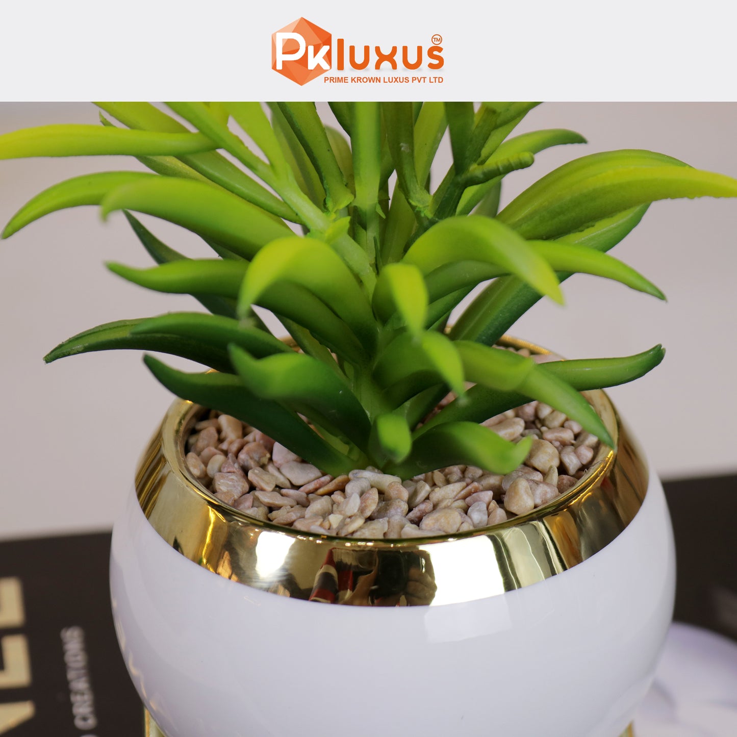 9-inch White & Gold Planter, Pot and Stand By PK LUXUS™ - PK LUXUS