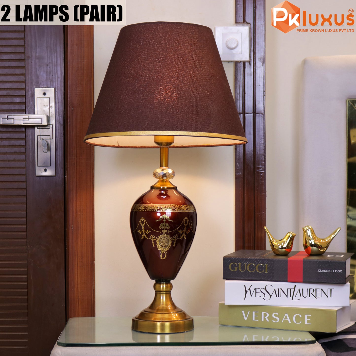 Luxury Maroon & Gold Arabic Design Table Lamp | PK LUXUS™