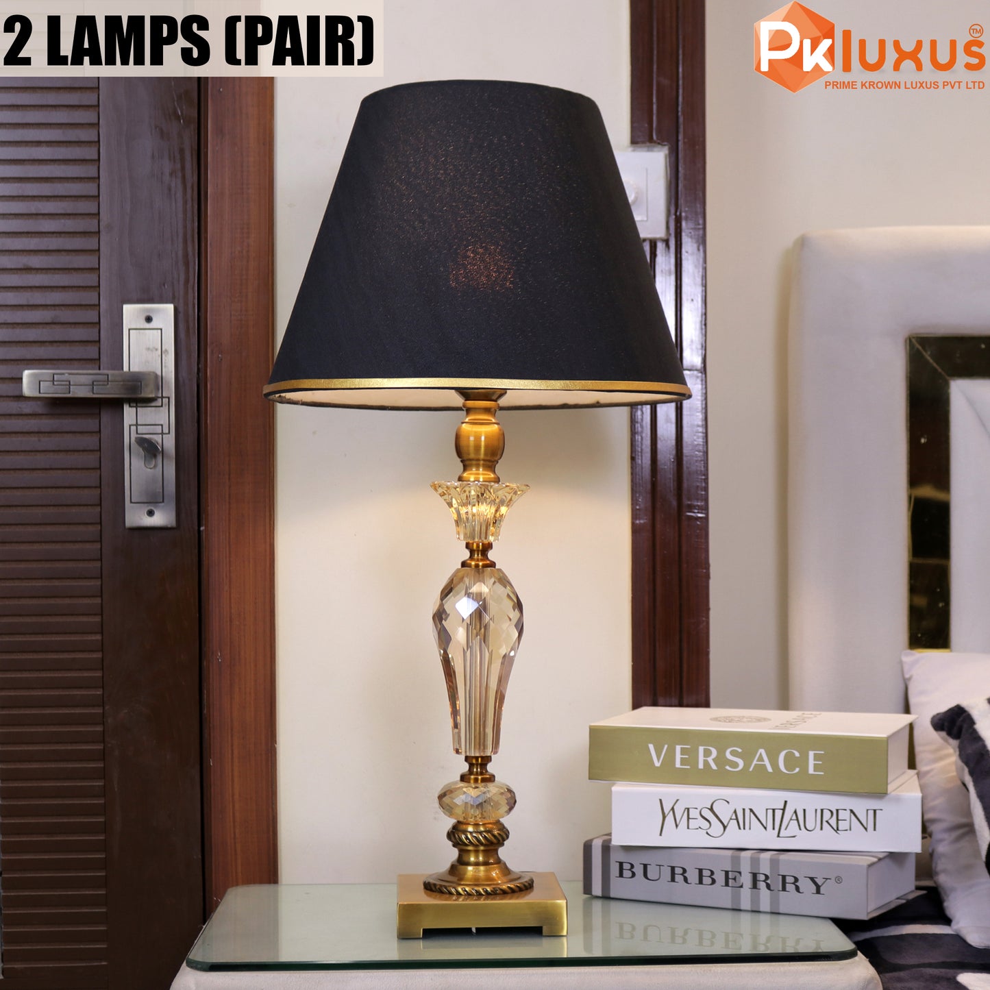 Gold Square Base Champagne Crystal Lamp | PK LUXUS™