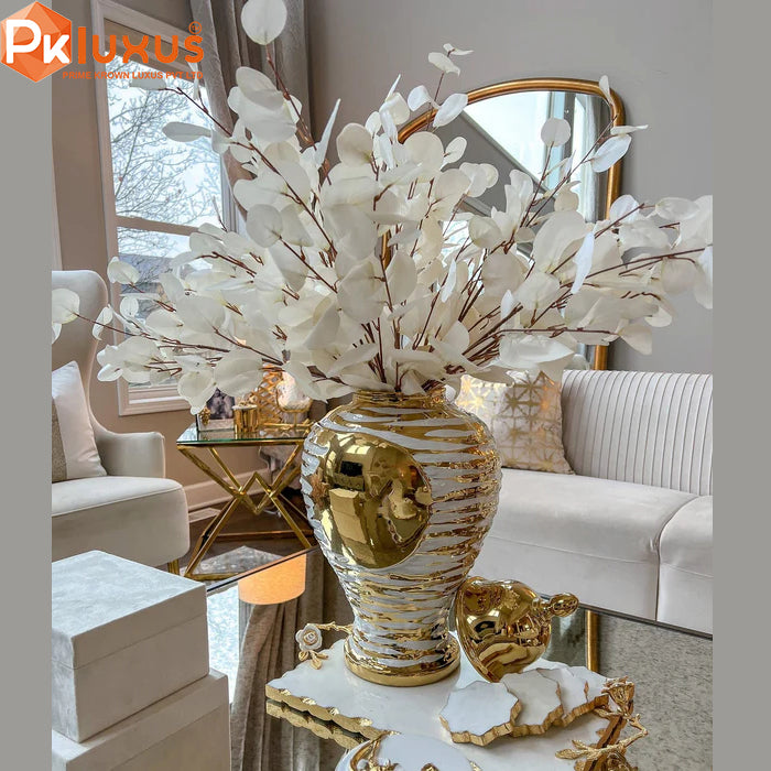 European Style White & Gold Ceramic Ginger Jars With Lid | PK LUXUS™ - PK LUXUS