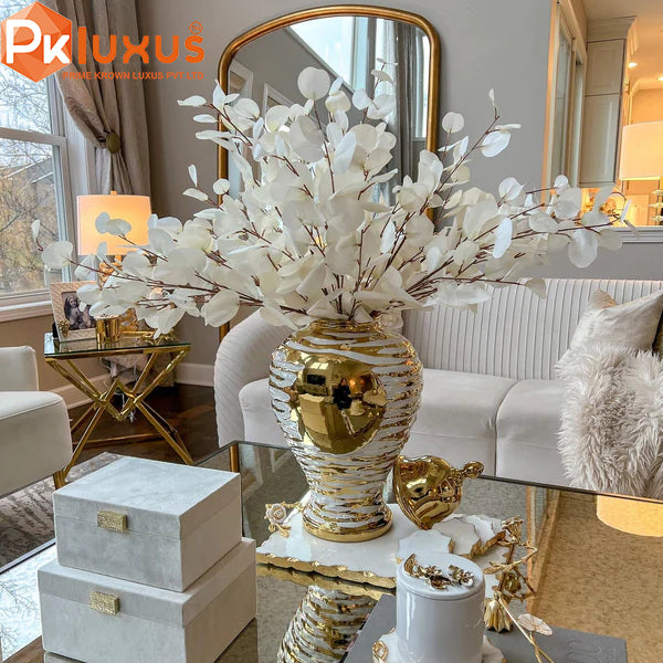 European Style White & Gold Ceramic Ginger Jars With Lid | PK LUXUS™ - PK LUXUS