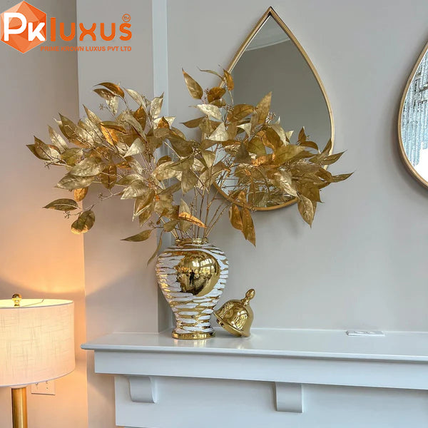 European Style White & Gold Ceramic Ginger Jars With Lid | PK LUXUS™ - PK LUXUS