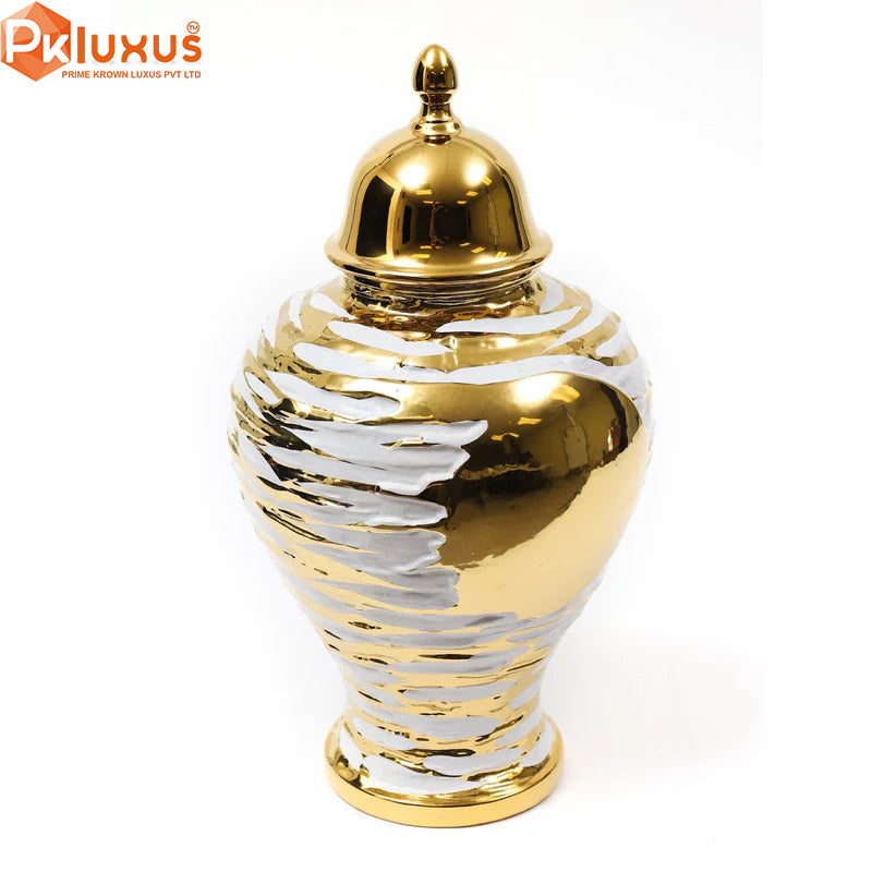 European Style White & Gold Ceramic Ginger Jars With Lid | PK LUXUS™ - PK LUXUS