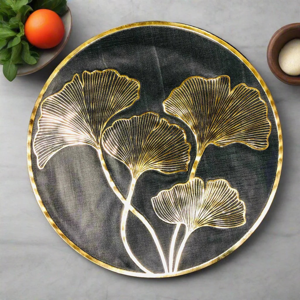 6/8/12pcs, Luxury PVC Black & Golden Placemats, Round Table Pads By PK LUXUS™