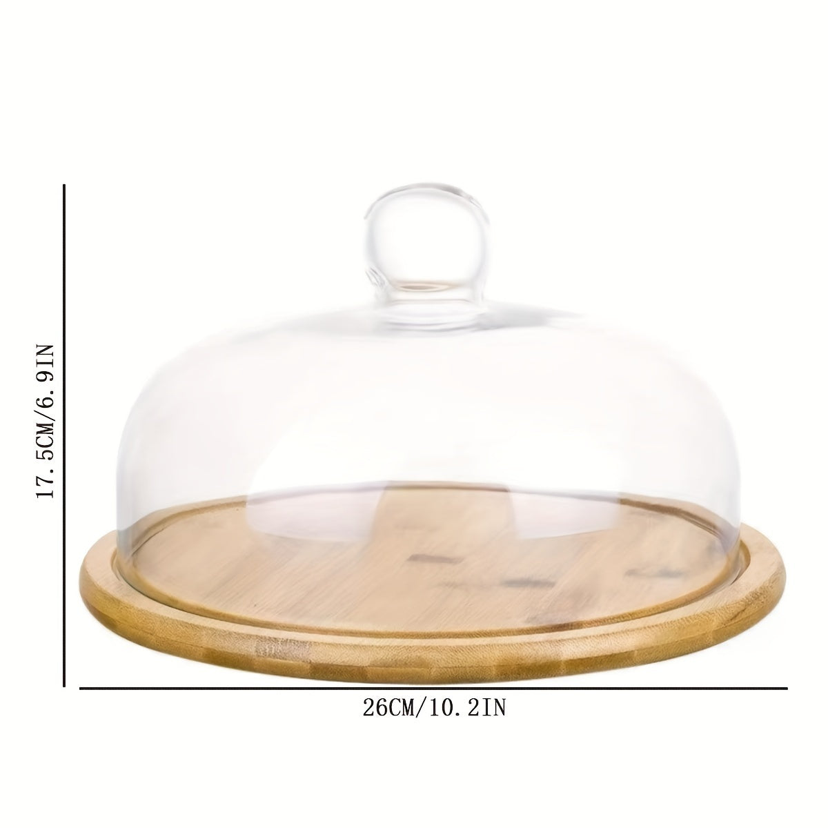 Hand-Polished Bamboo Wood Cake Stand with Glass Dome Cover by PK LUXUS™