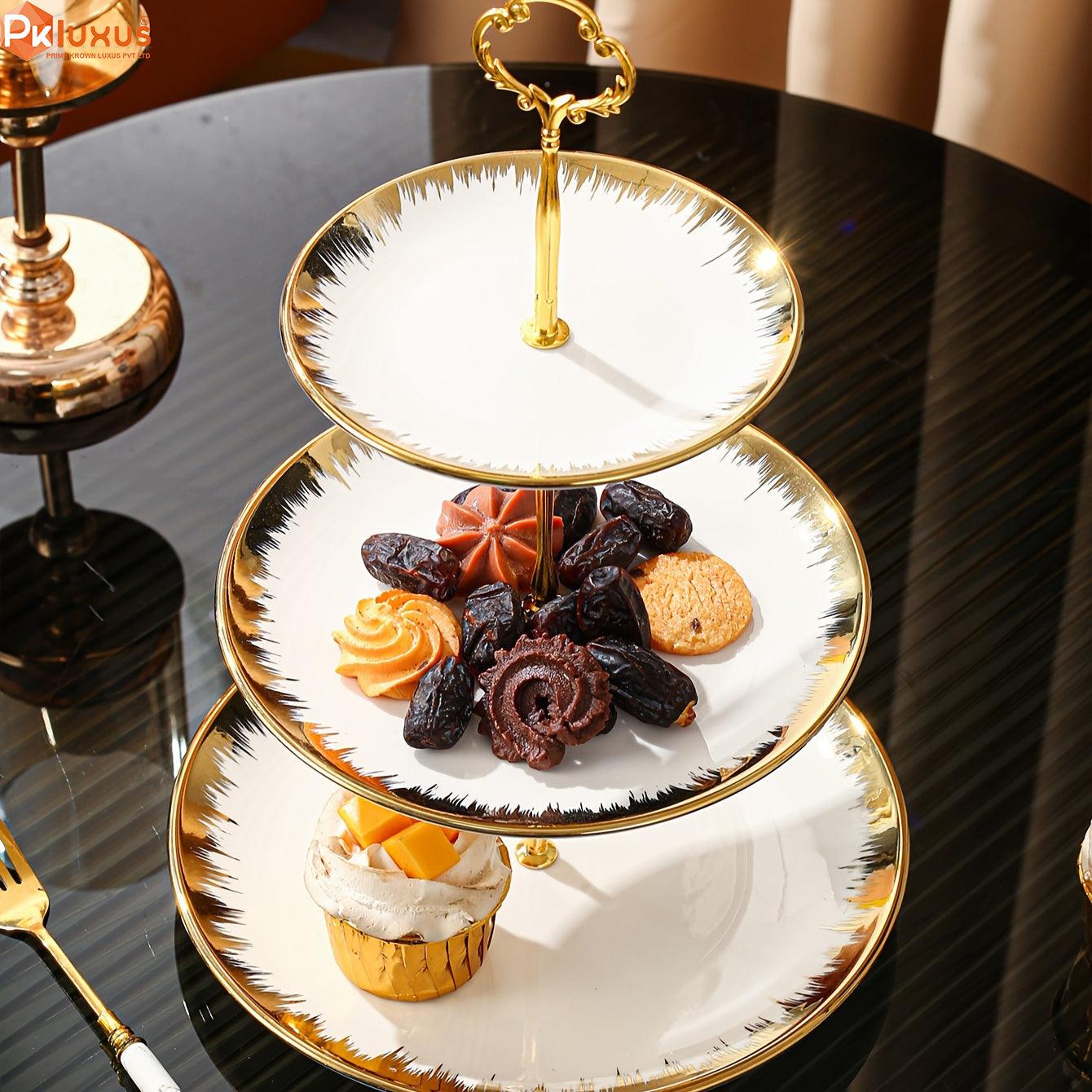 3- Tier European Style Gold Edge Ceramic Cup Cake Stand By PK LUXUS™ - PK LUXUS