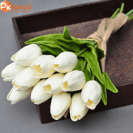 10 Stems Of Real Touch White Tulips Made With Rubber By PK LUXUS™ - PK LUXUS