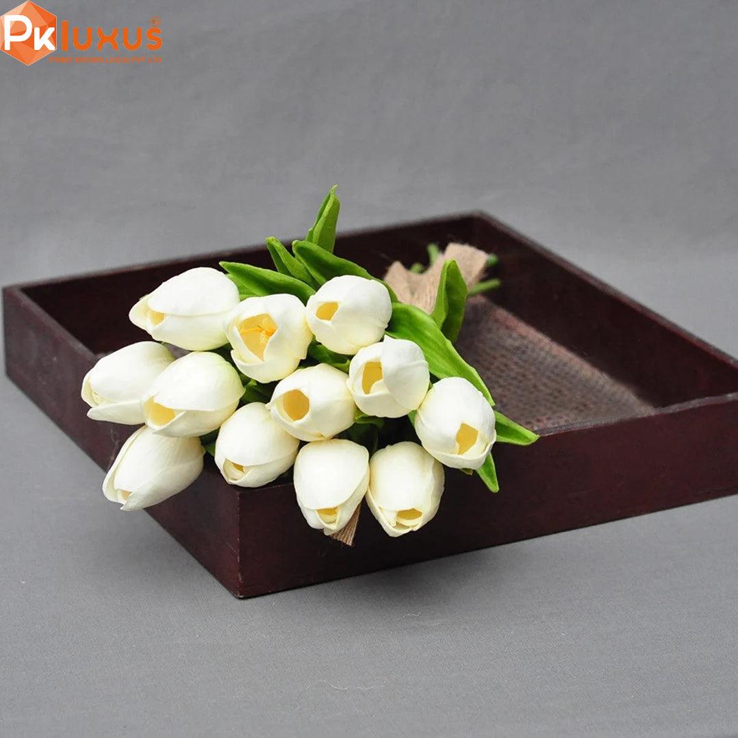 10 Stems Of Real Touch White Tulips Made With Rubber By PK LUXUS™ - PK LUXUS