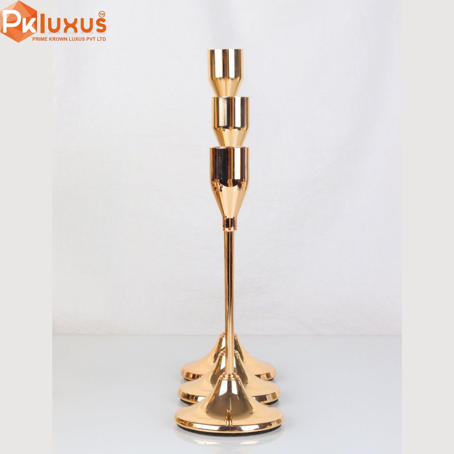Set Of 3 Brass Candle Stands By PK LUXUS™ - PK LUXUS
