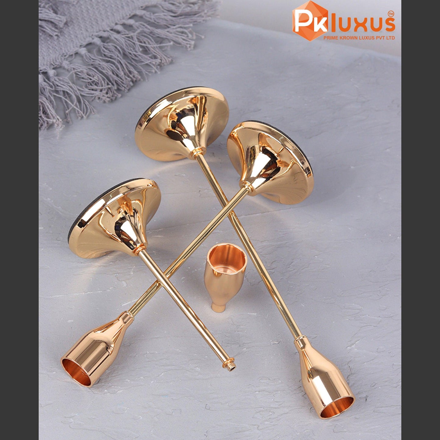 Set Of 3 Brass Candle Stands By PK LUXUS™ - PK LUXUS