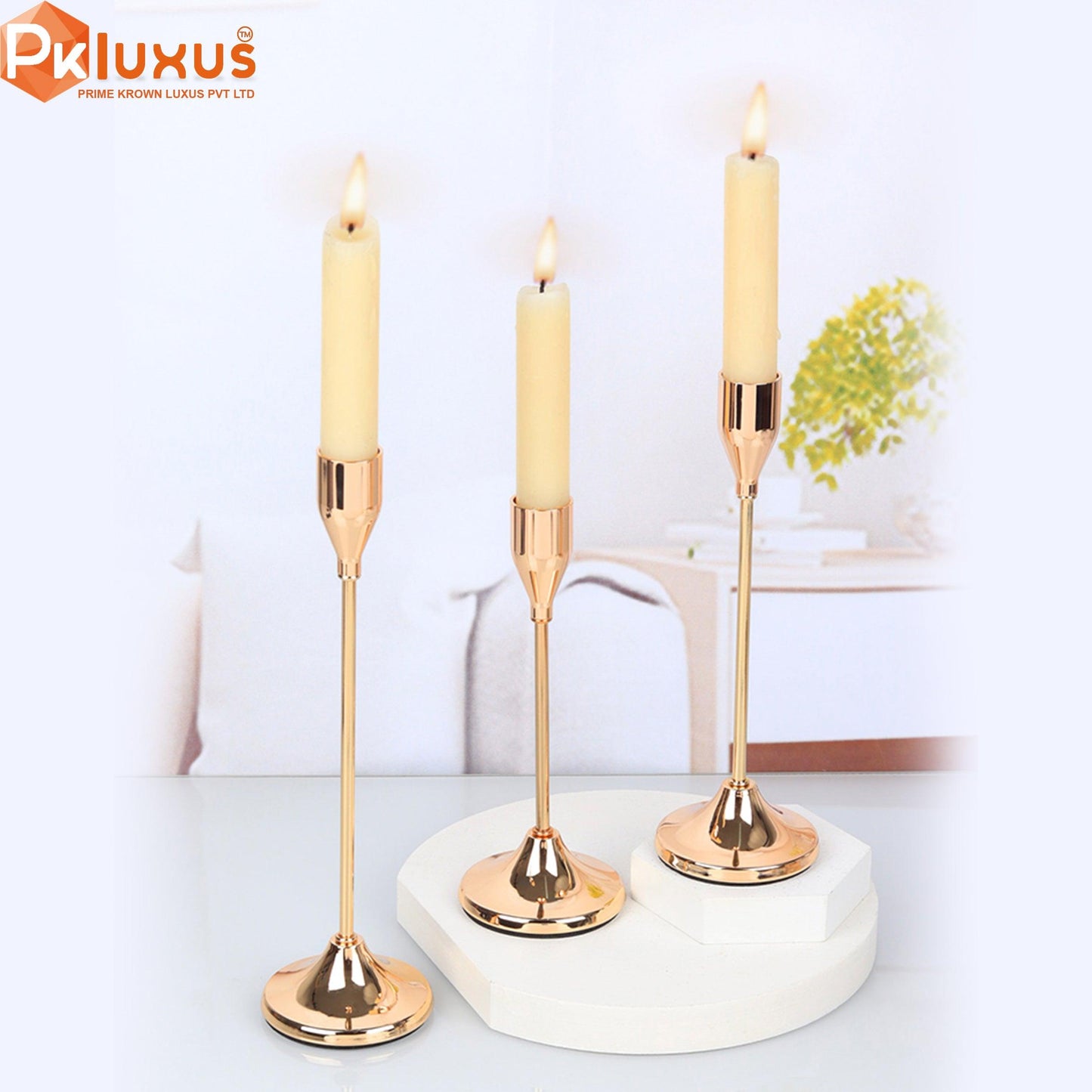 Set Of 3 Brass Candle Stands By PK LUXUS™ - PK LUXUS