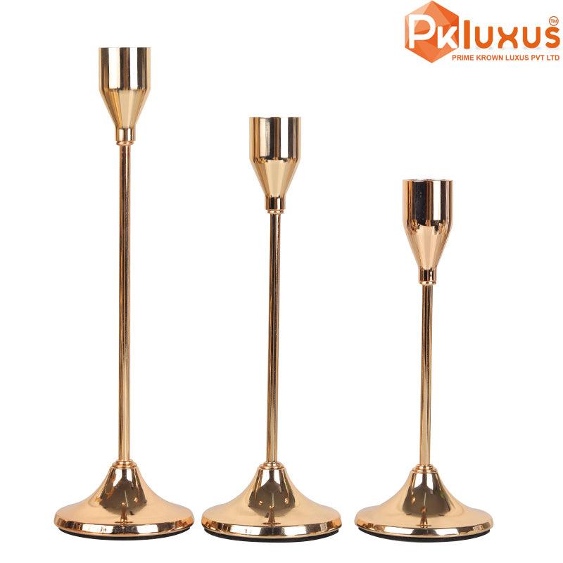 Set Of 3 Brass Candle Stands By PK LUXUS™ - PK LUXUS