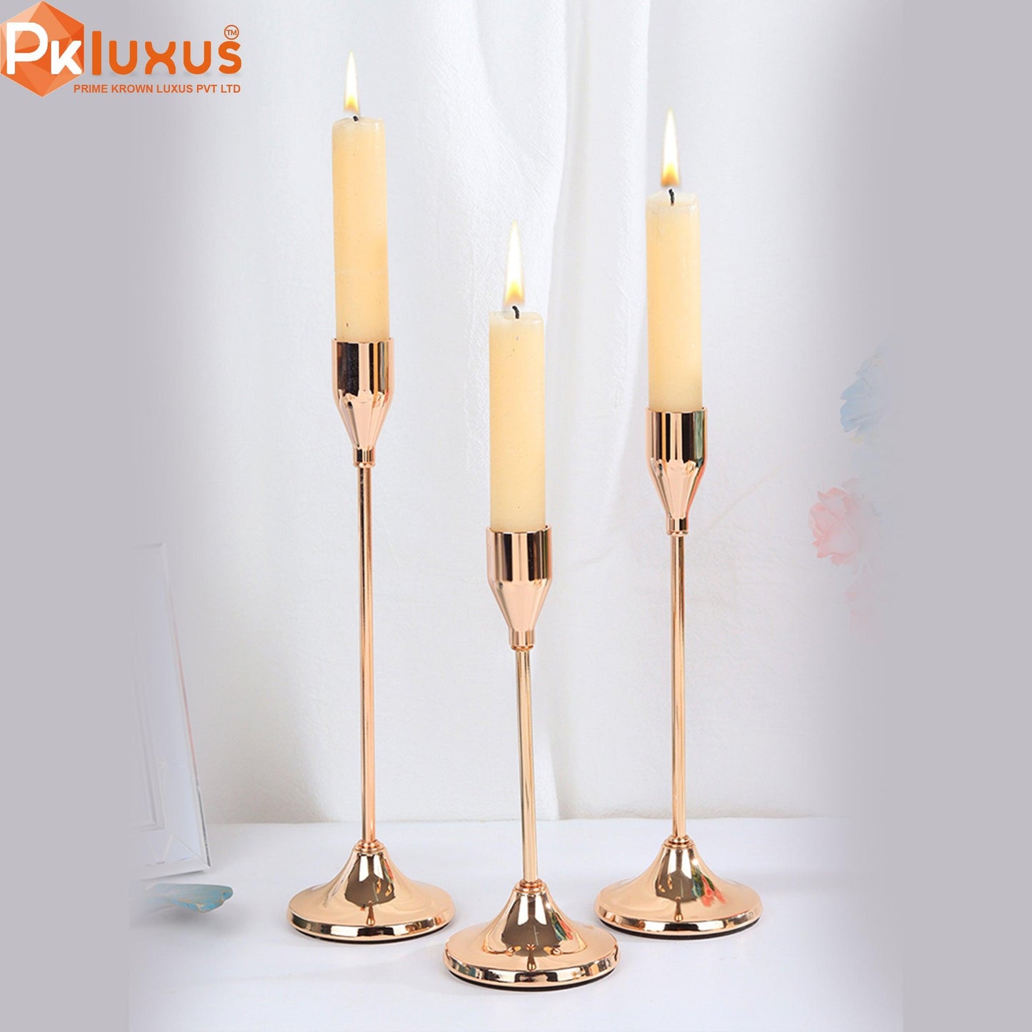 Set Of 3 Brass Candle Stands By PK LUXUS™ - PK LUXUS