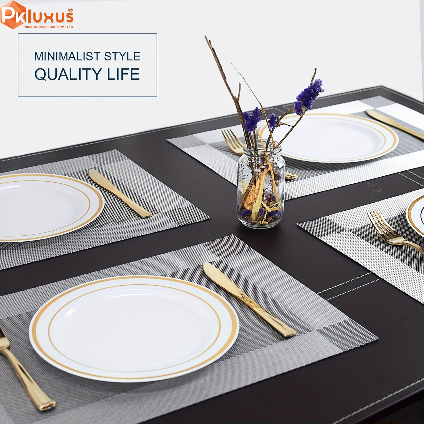 6/8pcs, Luxury PVC Placemats, Square Golden Table Pads By PK LUXUS™