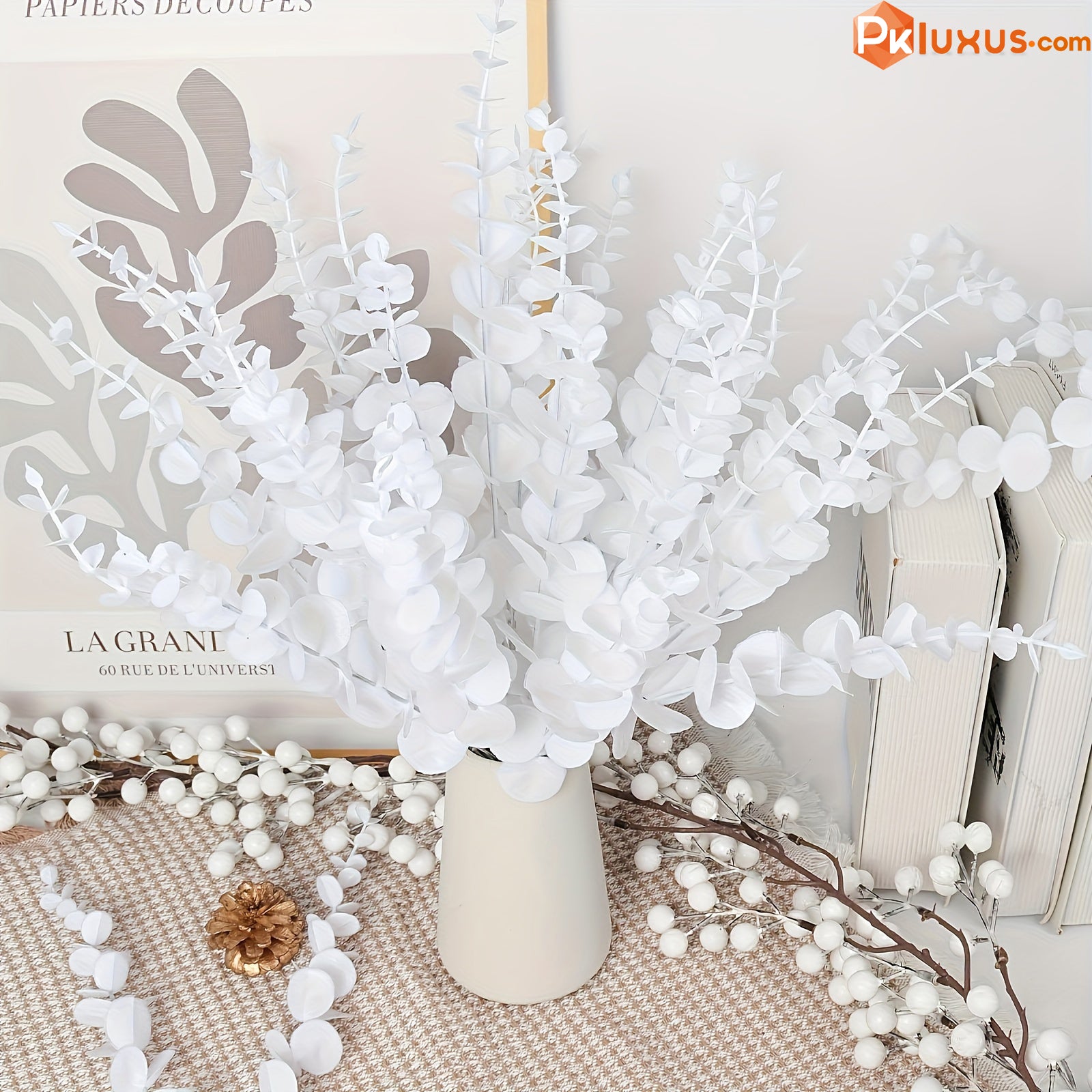 12 Stems Bunch White Eucalyptus Faux Leaves By PK LUXUS™ - PK LUXUS