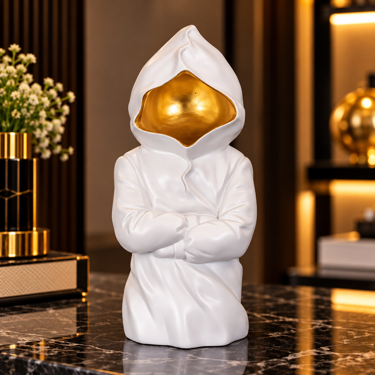 Luxury White Hooded Figure Statue By PK LUXUS™