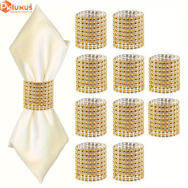 10pcs Luxury Rhinestone Napkin Holders, Golden Shiny Napkin Ring By PK LUXUS™